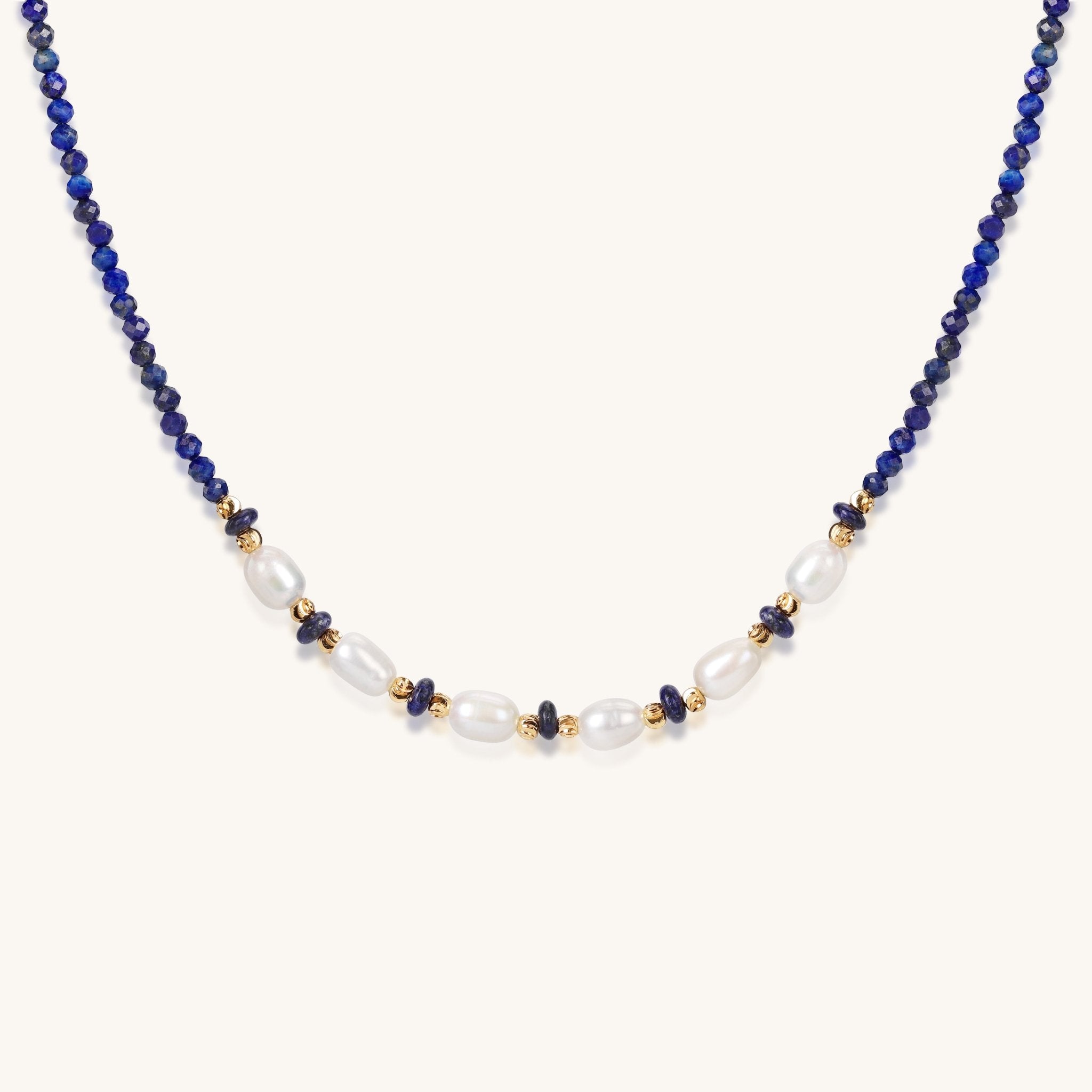 Pearl Reflects Lapis Sky – Lapis Lazuli & Pearl Necklace - Muditalume.online store